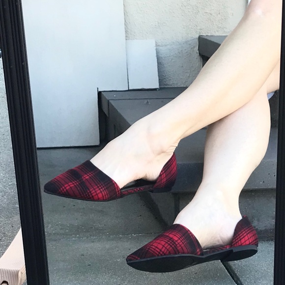 CHINESE LAUNDRY flats red plaid fabric d’Orsay women’s shoes checkered preppy 9 - Picture 9 of 9
